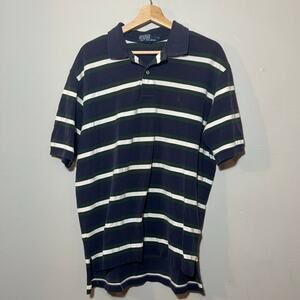 Vintage 90s Men's Size XL Polo Ralph Lauren Striped Polo Green Navy White Cotton